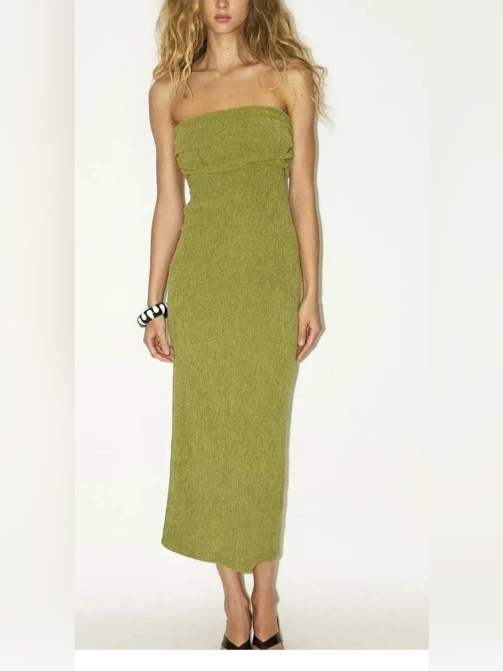 Zara Olive Green Strapless Dress.  NWT